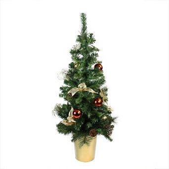 48" Red Gold and Copper Potted Artificial Christmas Tree - Unlit