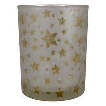 5" Matte Silver and Gold Stars and Snowflakes Flameless Glass Candle Holder