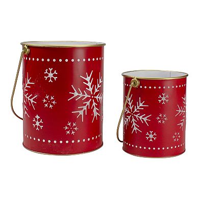 Set of 2 Red and Gold Metal Snowflake Candle Lanterns Christmas Decoration