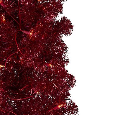 6' Pre-Lit Pencil Red Artificial Christmas Tree - Clear Lights
