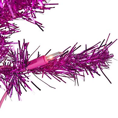 6' Pre-Lit Pink Artificial Tinsel Christmas Tree  Clear Lights