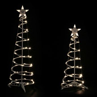 Set of 2 LED Lighted Warm White Outdoor Spiral Christmas Cone Trees 3' 4'