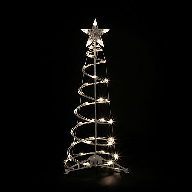 Set of 2 LED Lighted Warm White Outdoor Spiral Christmas Cone Trees 3' 4'