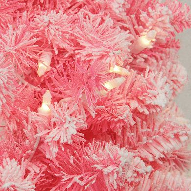 4' Pre-Lit Flocked Pink Pine Slim Artificial Christmas Tree - Clear Lights