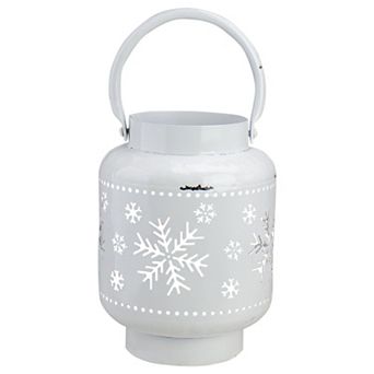 7" White Snowflake Cutout Christmas Candle Lantern
