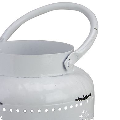 7" White Snowflake Cutout Christmas Candle Lantern