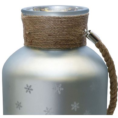 12" Silver Matte Christmas Trees and Snowflakes Pillar Candle Holder with Handle