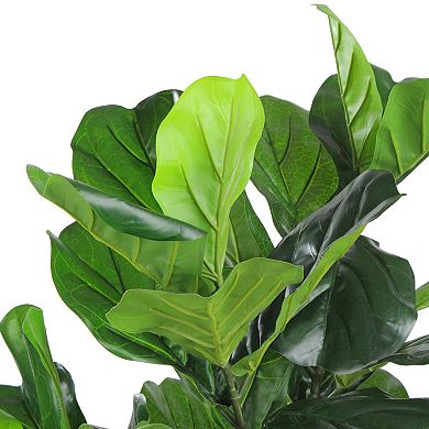 4' Potted Two Tone Green Artificial Wide Fiddle Leaf Fig Tree