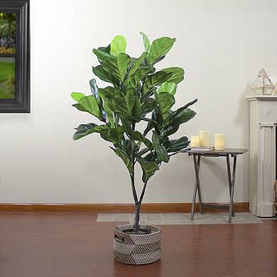 4' Potted Two Tone Green Artificial Wide Fiddle Leaf Fig Tree