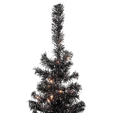 4' Pre-Lit Black Artificial Tinsel Christmas Tree  Clear Lights