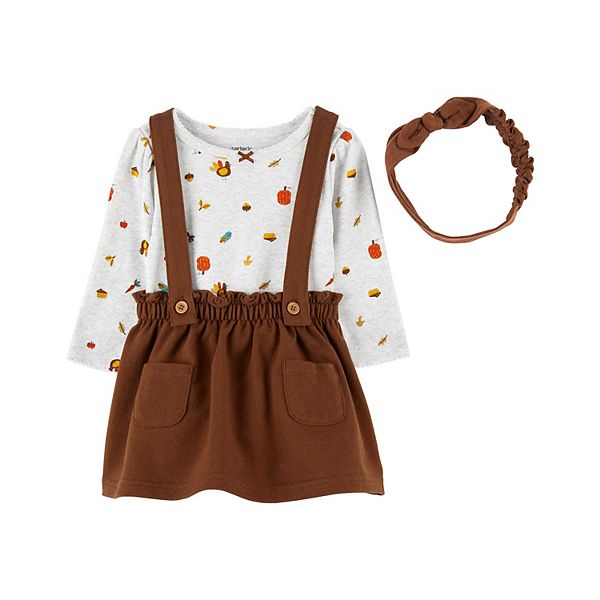 Baby Girl Carter's 3Piece Thanksgiving Bodysuit, Jumper & Headband Set