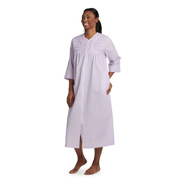 Petite Miss Elaine Essentials Seersucker Woven Long Zipper Robe