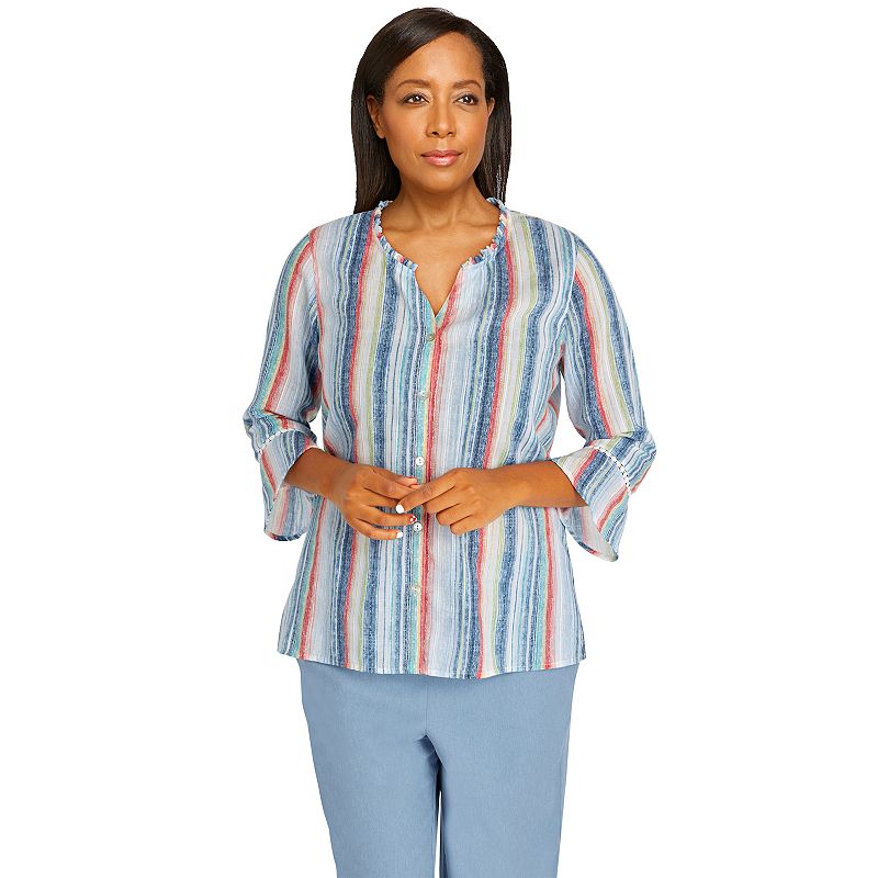 58961892 Womens Alfred Dunner Peace of Mind Striped Button  sku 58961892