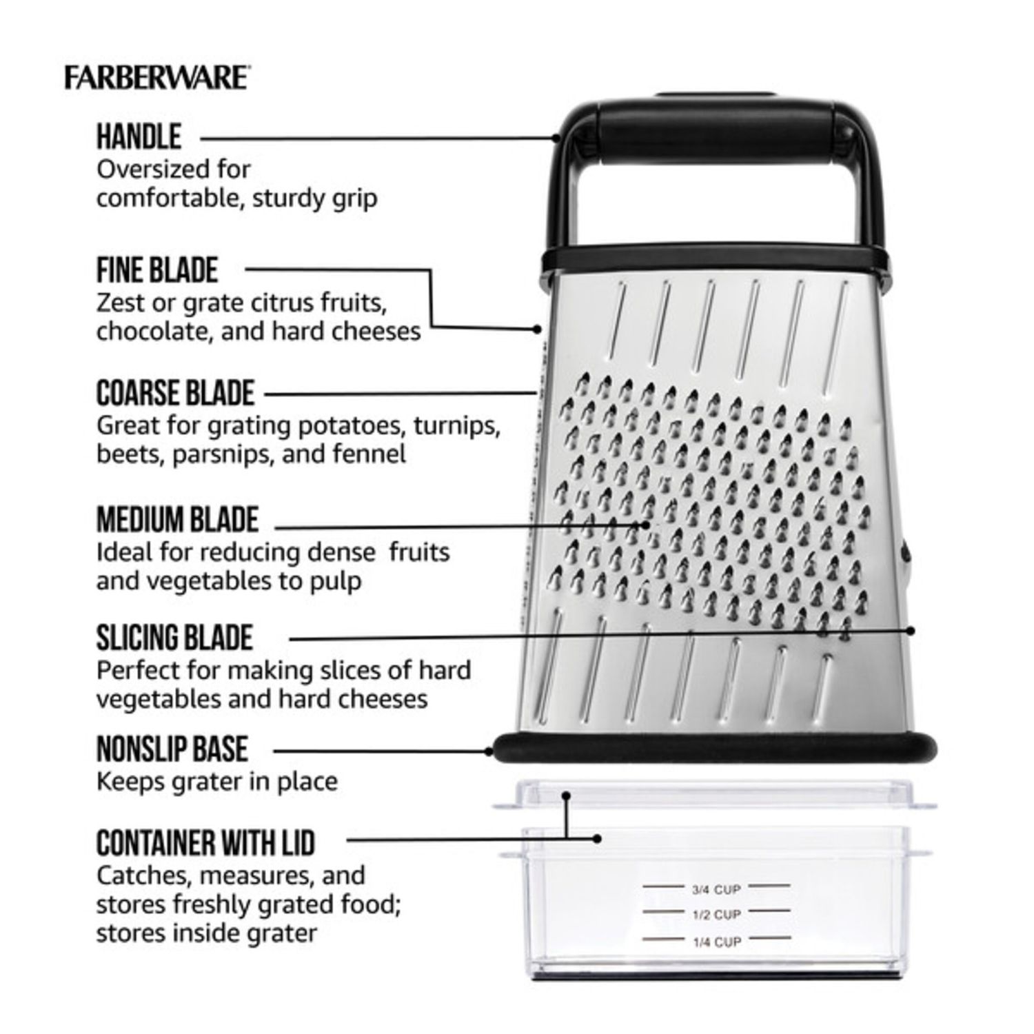 Farberware 5211655 | 6 in. L Black/Silver Plastic/Stainless Steel Zester Grater