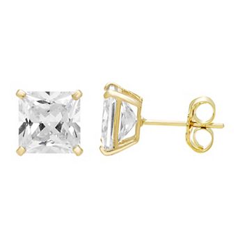 Theia Sky 14k Gold Cubic Zirconia Square Stud Earrings