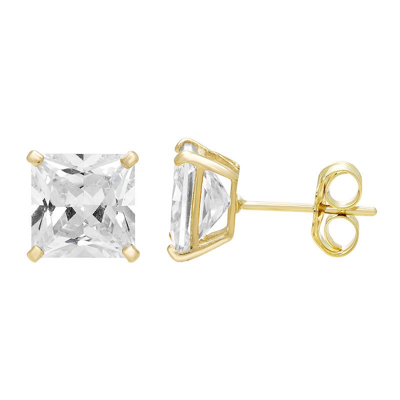 Theia Sky 14k Gold Cubic Zirconia Square Stud Earrings, Womens, Size: 7MM,
