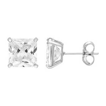 Theia Sky 14k White Gold Cubic Zirconia Square Stud Earrings