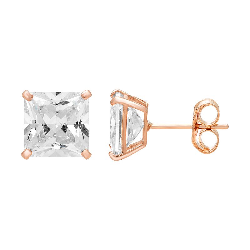 Theia Sky 14k Rose Gold Cubic Zirconia Square Stud Earrings, Womens, Size: