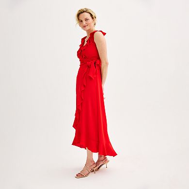 Women's London Times Ruffle Faux-Wrap Maxi Dress