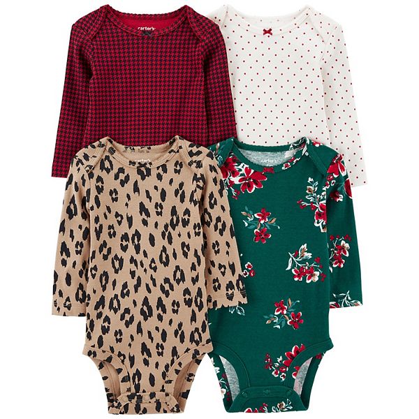 Carter's Baby Girls 4-Pack Printed Cotton Long Sleeve Bodysuits - ShopStyle