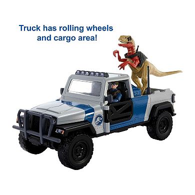 Mattel Jurassic World Smashable Truck With Atrociraptor Dinosaur & Human Figures