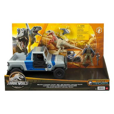 Mattel Jurassic World Smashable Truck With Atrociraptor Dinosaur & Human Figures