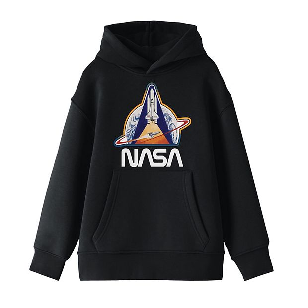 Nasa Space Shuttle Launch and Saturn Boy s Black Sweatshirt XL