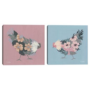 Masterpiece Blue Floral Hen and Rosie by Michele Norman Canvas Prints