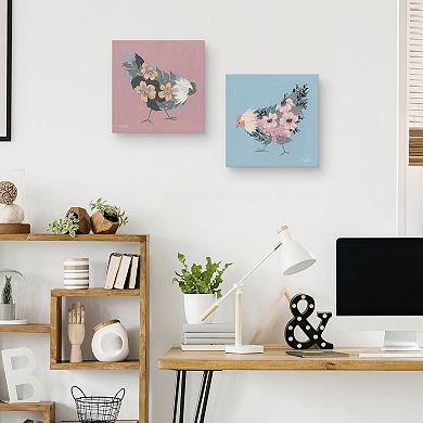 Masterpiece Blue Floral Hen and Rosie by Michele Norman Canvas Prints