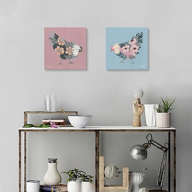 Masterpiece Blue Floral Hen and Rosie by Michele Norman Canvas Prints