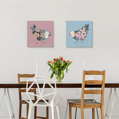 Masterpiece Blue Floral Hen and Rosie by Michele Norman Canvas Prints