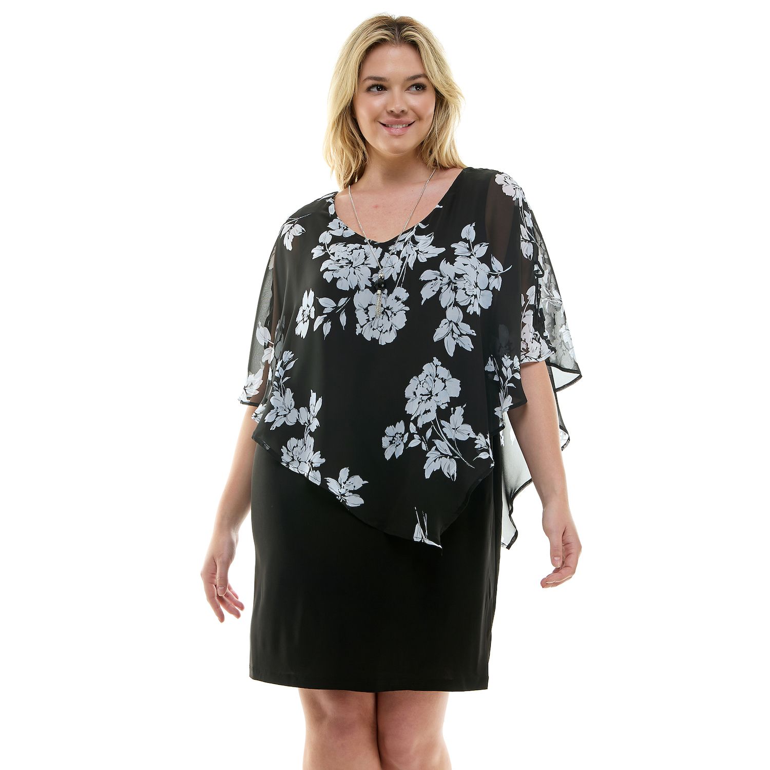 Женские платья Plus Size Luxology Asymmetrical Cold Shoulder Poncho, цвет: Чёрный белый серый