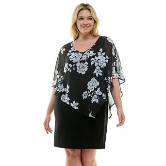 Plus Size Luxology Asymmetrical Cold Shoulder Poncho Dress