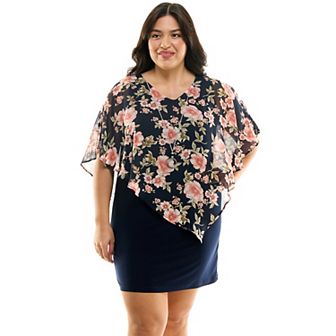 Plus Size Luxology Asymmetrical Cold Shoulder Poncho Dress