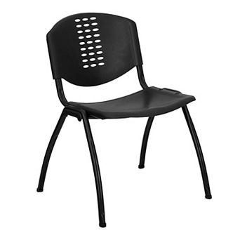 Emma and Oliver Black Plastic Office Side Stack Chair with Oval Cutout Back