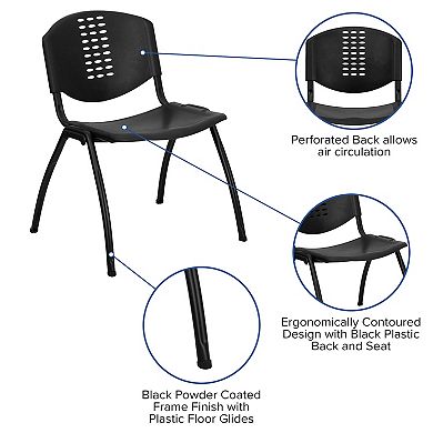 Emma and Oliver Black Plastic Office Side Stack Chair with Oval Cutout Back