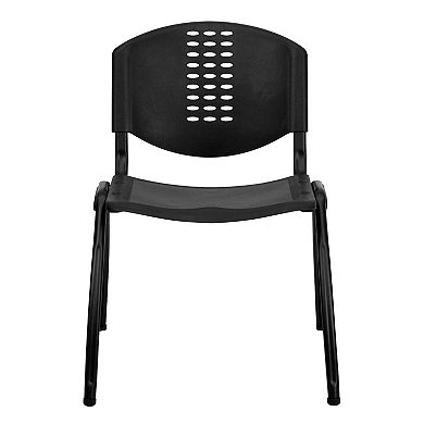 Emma and Oliver Black Plastic Office Side Stack Chair with Oval Cutout Back
