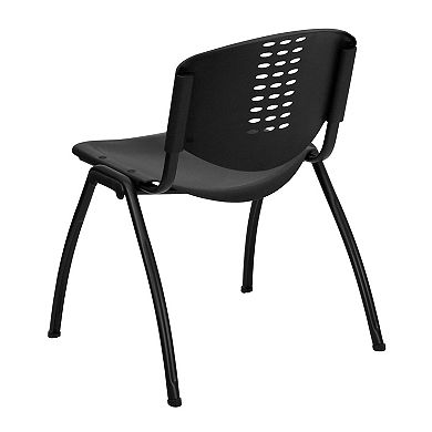 Emma and Oliver Black Plastic Office Side Stack Chair with Oval Cutout Back