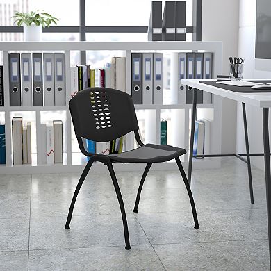 Emma and Oliver Black Plastic Office Side Stack Chair with Oval Cutout Back