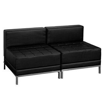 Emma and Oliver 2 pc Gray LeatherSoft Modular Reception Lounge Set - Reception Bench