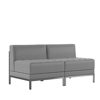 Emma and Oliver 2 pc Gray LeatherSoft Modular Reception Lounge Set - Reception Bench