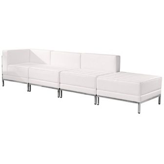 Emma and Oliver White LeatherSoft 4 pc Chair & Ottoman Set