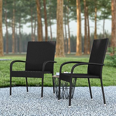 Emma and Oliver Sala Stacking All-Weather Black Wicker Wrapped Powder Coated Steel Patio Club Chair for Indoor and Outdoor Use - Set of 2