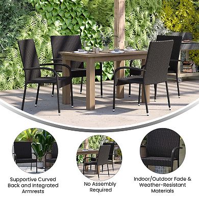 Emma and Oliver Sala Stacking All-Weather Black Wicker Wrapped Powder Coated Steel Patio Club Chair for Indoor and Outdoor Use - Set of 2
