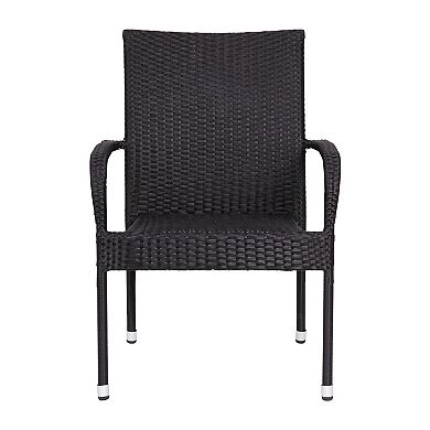 Emma and Oliver Sala Stacking All-Weather Black Wicker Wrapped Powder Coated Steel Patio Club Chair for Indoor and Outdoor Use - Set of 2