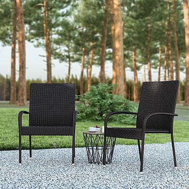Emma and Oliver Sala Stacking All-Weather Black Wicker Wrapped Powder Coated Steel Patio Club Chair for Indoor and Outdoor Use - Set of 2