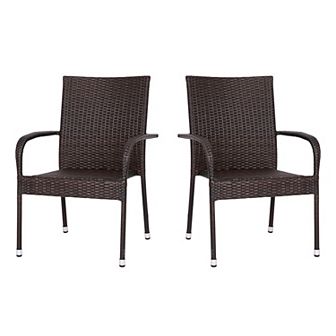 Emma and Oliver Sala Stacking All-Weather Black Wicker Wrapped Powder Coated Steel Patio Club Chair for Indoor and Outdoor Use - Set of 2