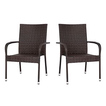 Emma and Oliver Sala Stacking All-Weather Black Wicker Wrapped Powder Coated Steel Patio Club Chair for Indoor and Outdoor Use - Set of 2