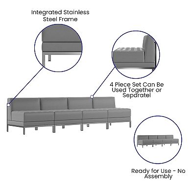 Emma and Oliver 4 Piece Gray LeatherSoft Modular Reception Lounge Set - Reception Bench