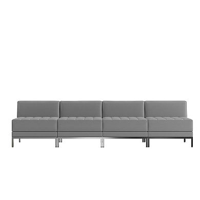 Emma and Oliver 4 Piece Gray LeatherSoft Modular Reception Lounge Set - Reception Bench